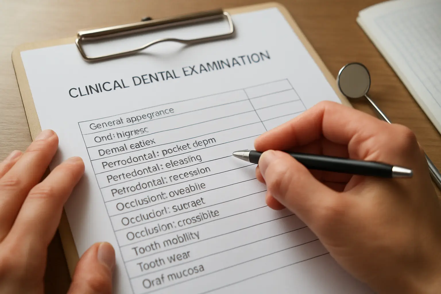 Registro de un examen clínico dental con índice de dientes cariados, obturados y perdidos para una memoria de Odontología