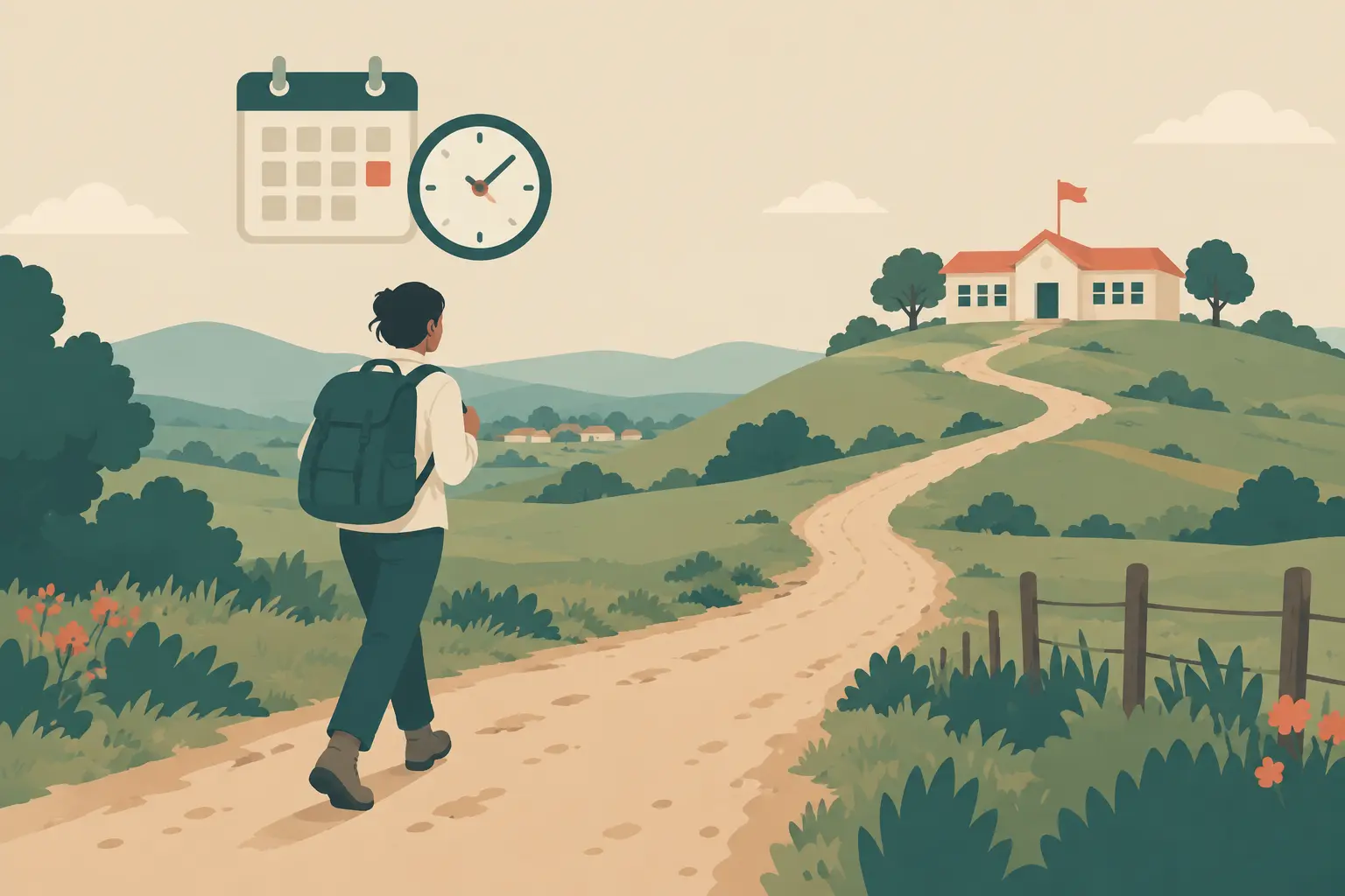 Ilustración de la planificación de visitas a terreno para una investigación en una escuela rural