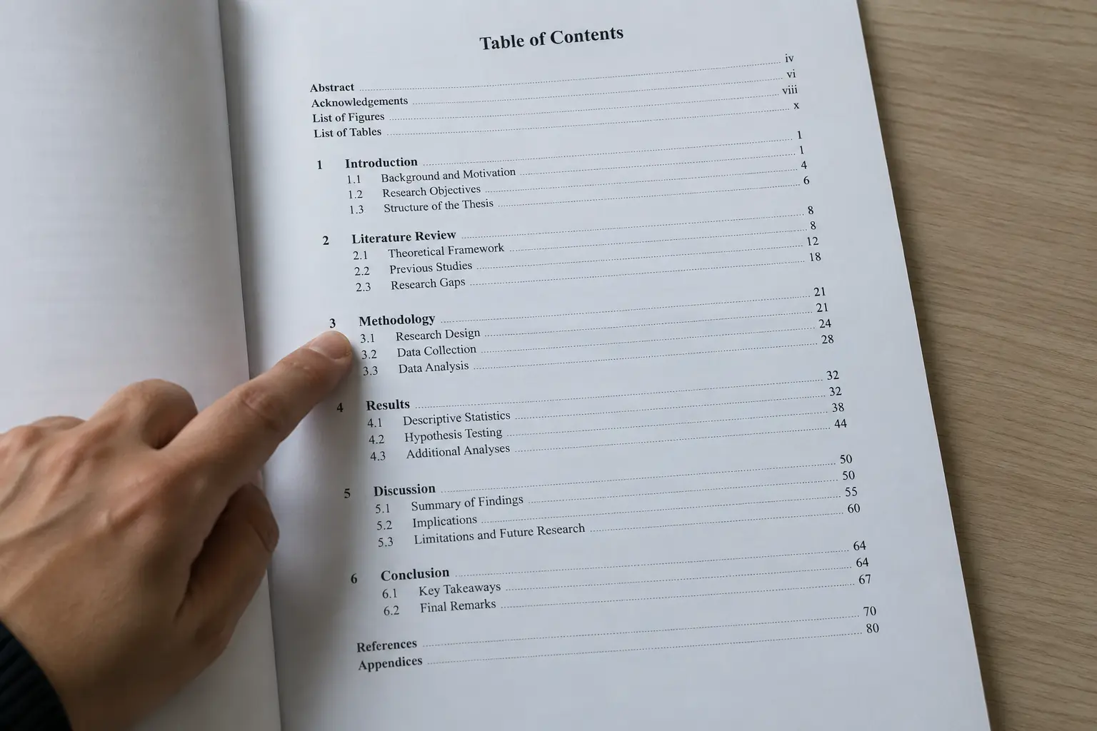 Estudiante revisando la tabla de contenido y el orden de las partes de su tesis según la pauta de la Universidad de Chile