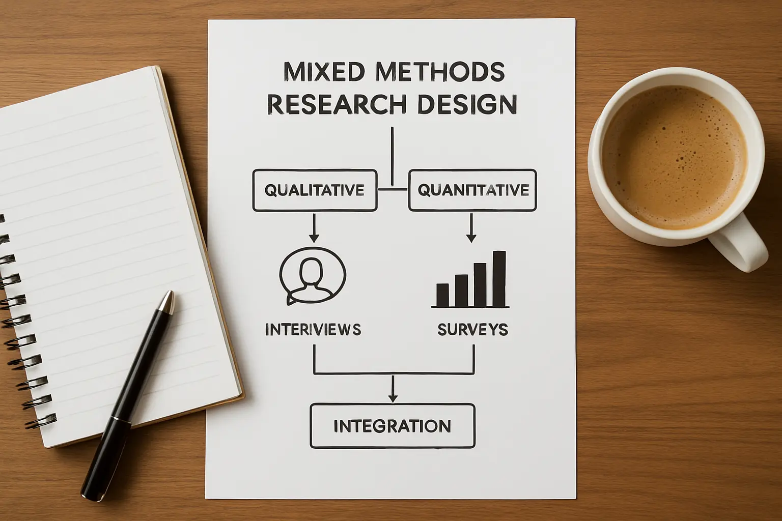 Esquema de diseño mixto combinando métodos cualitativos y cuantitativos en una tesis de Enfermería