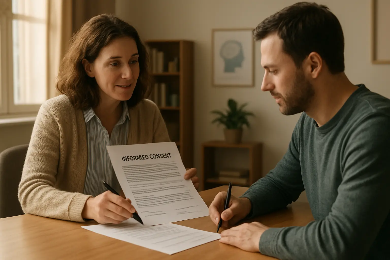 Consentimiento informado siendo firmado antes de una investigación de Psicología
