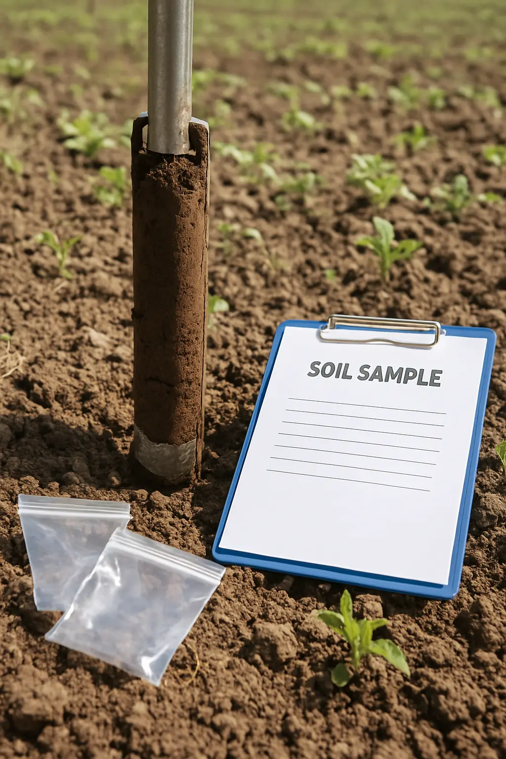Muestreo de suelo con barreno en un ensayo agronómico chileno